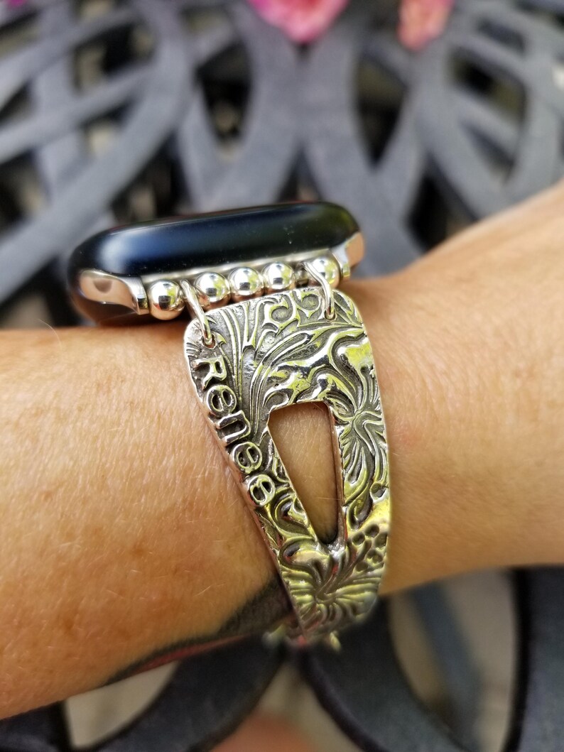 Sterling silver watch strap, Apple Watch band, Sterling Apple Watch Band,silver watch strap, silver watch band,handmade watch band,hibiscus image 5