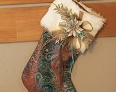 Items similar to Classic Teal and Brown Brocade Christmas Stocking on Etsy