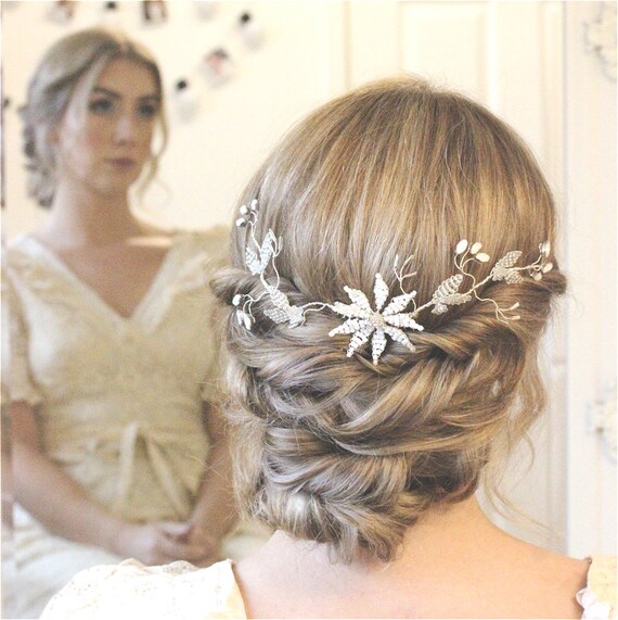 Silver White Opal Diamante Flower Bridal Hair Accessory Eleri Etsy