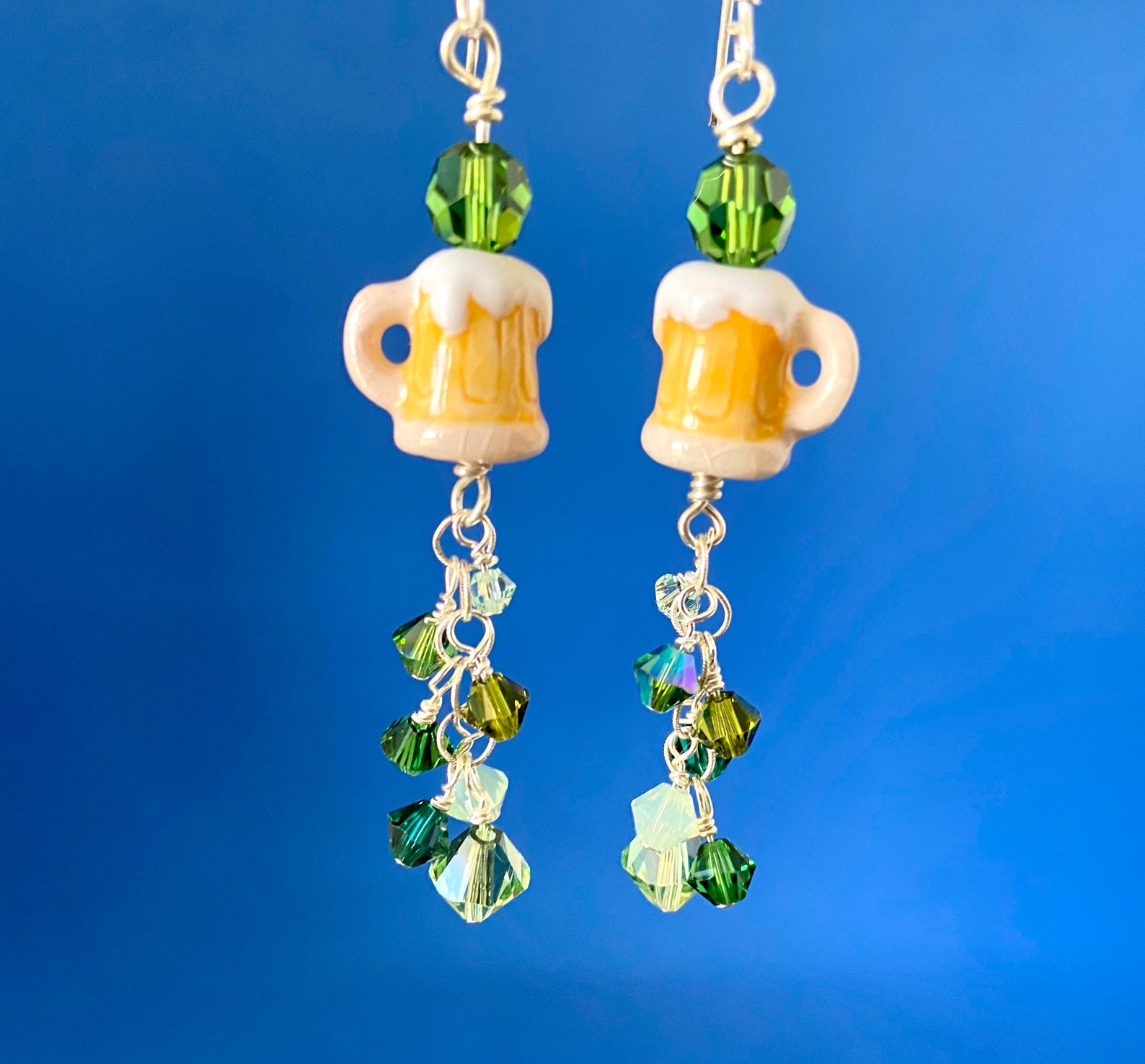 Green Crystal Beer Earrings Etsy