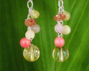 Fluorite Coral Earrings, Sterling Silver Chain