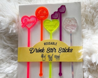 Reusable 5 pack drink stir sticks, Swift inspired swizzle sticks, Neon drink mixing sticks, wasted like all my potential drink stir stick