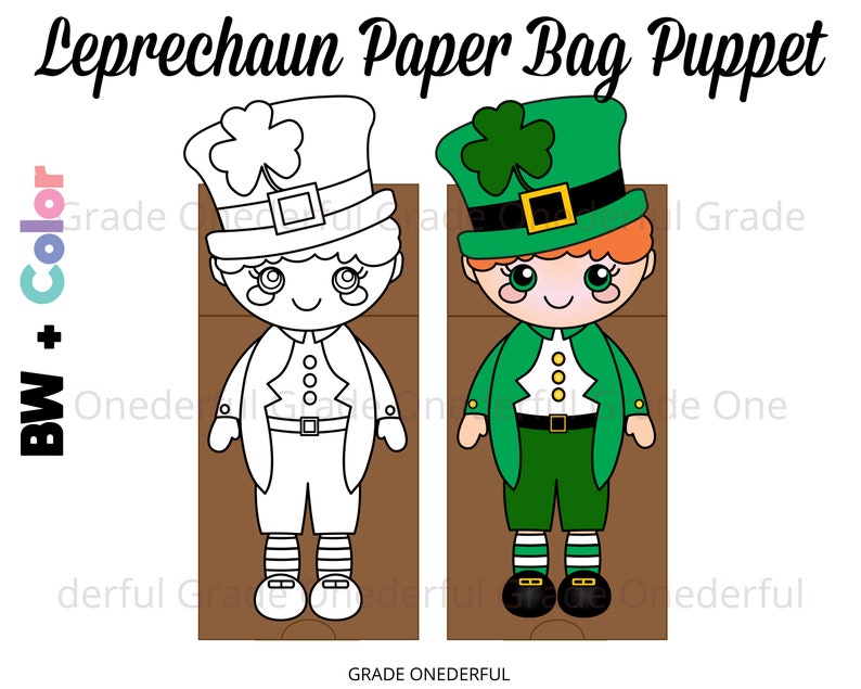 Leprechaun Paper Bag Puppet Template for St. Patrick's Etsy Hong Kong