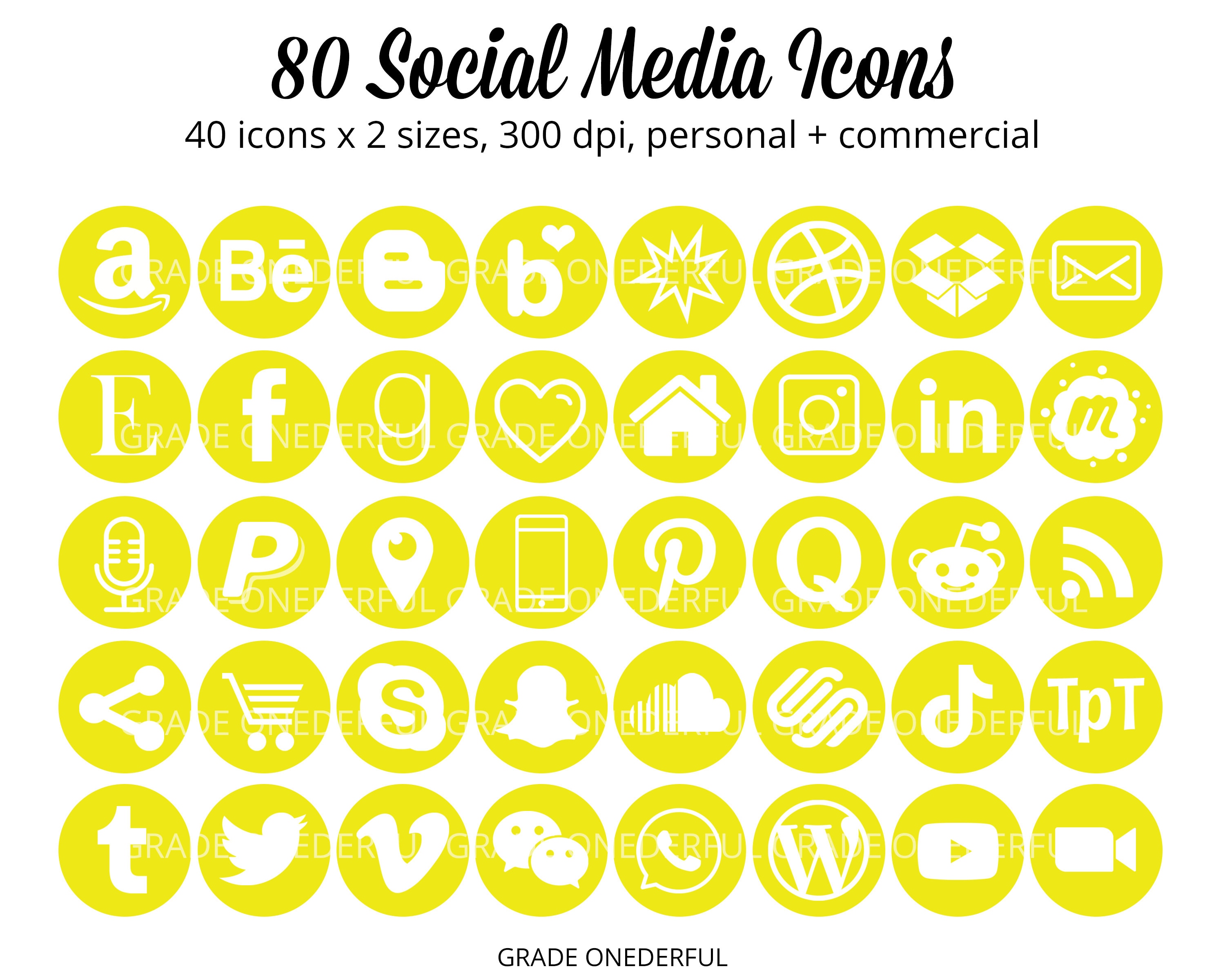 Yellow Social Media Icons, Gold Social Media Icons, Round Yellow Icons