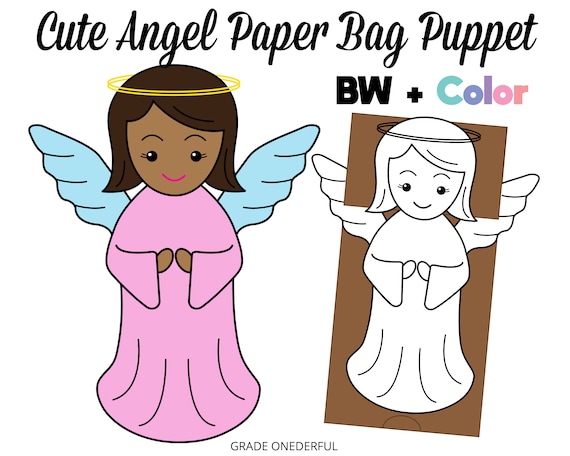 Angel Paper Bag Puppet Template Perfect for Christmas