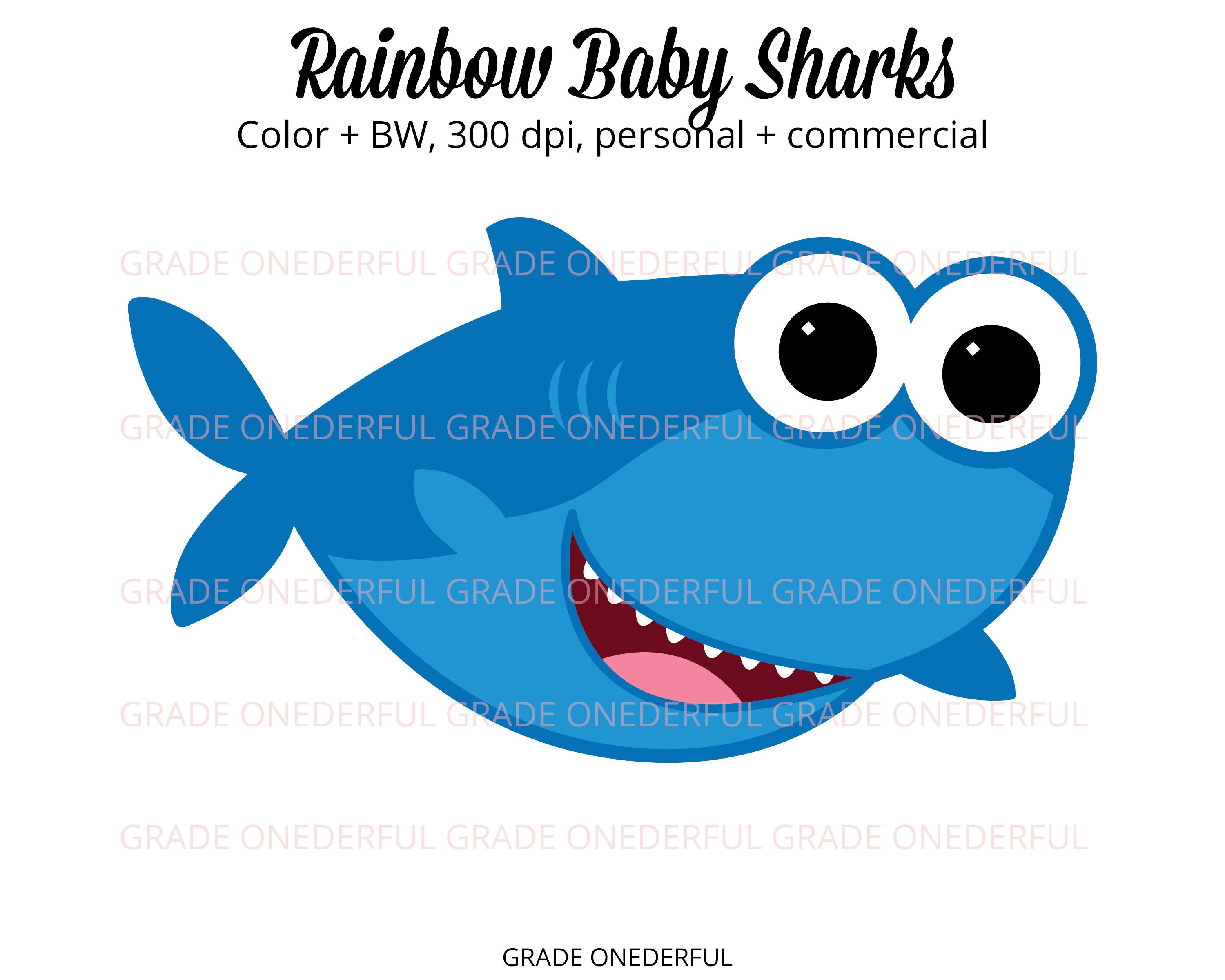 Rainbow Baby Sharks Clipart Set for Personal and Commercial Etsy Canada