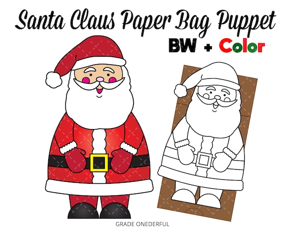 Santa Claus Paper Bag Puppet Template for Kids Great for