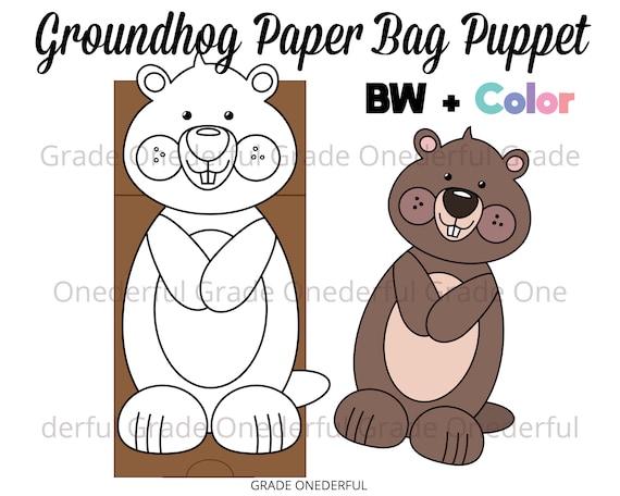 Groundhog Paper Bag Puppet Template Printable Craft for Kids