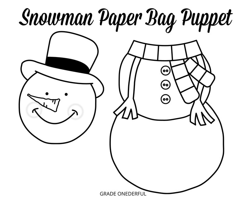  Snowman Paper Bag Puppet Template Printable Puppets For Kids Etsy Ireland