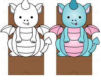 Cute Dragon Paper Bag Puppet Template, Craft Activity for Kids