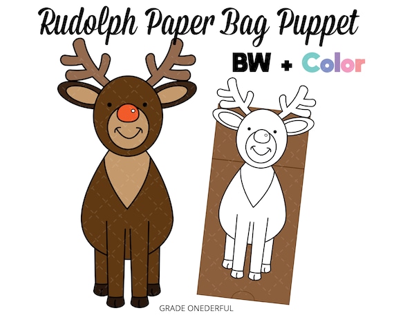 Rudolph the Reindeer Paper Bag Puppet Template Kids