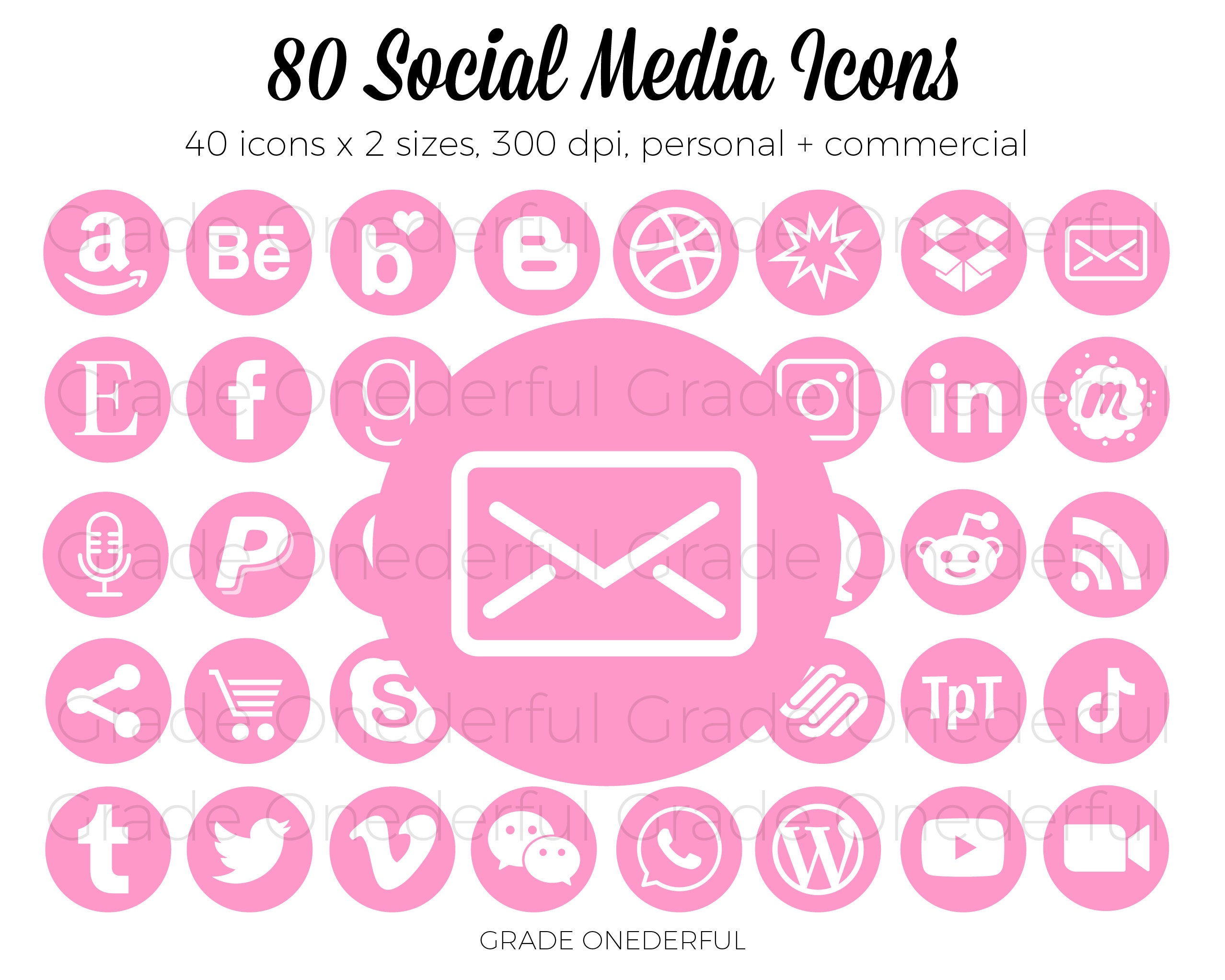 Pink Social Media Icon Bundle Social Media Icon Set Icon Clipart