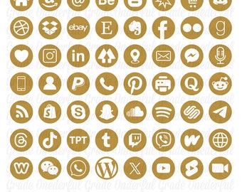 Gold Social Media Icons, Social Icons, Website Icons, Blog Buttons, Website Graphics