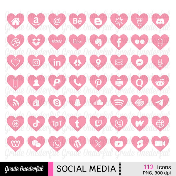 Social Media Icons | Pink Digital Icons | Blog Buttons | Email Signature Icons |Social Graphics | Pink Heart Icons