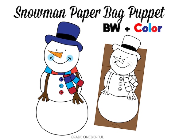 Snowman Paper Bag Puppet Template Printable Puppets for Kids