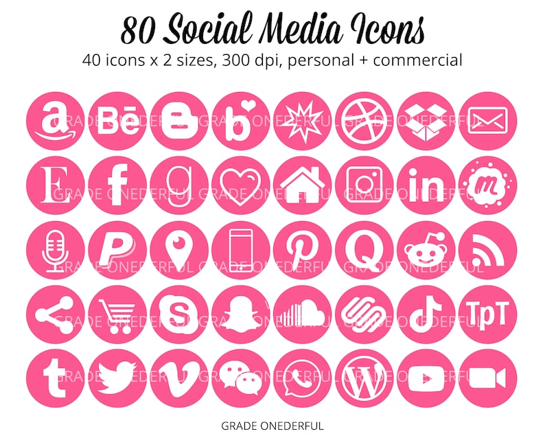 Pink Social Media Icons Social Media Graphics Blog Buttons Etsy UK