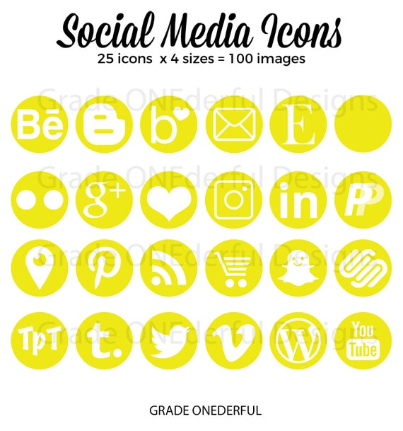 Yellow Social Media Icons Gold Social Media Icons Round | Etsy
