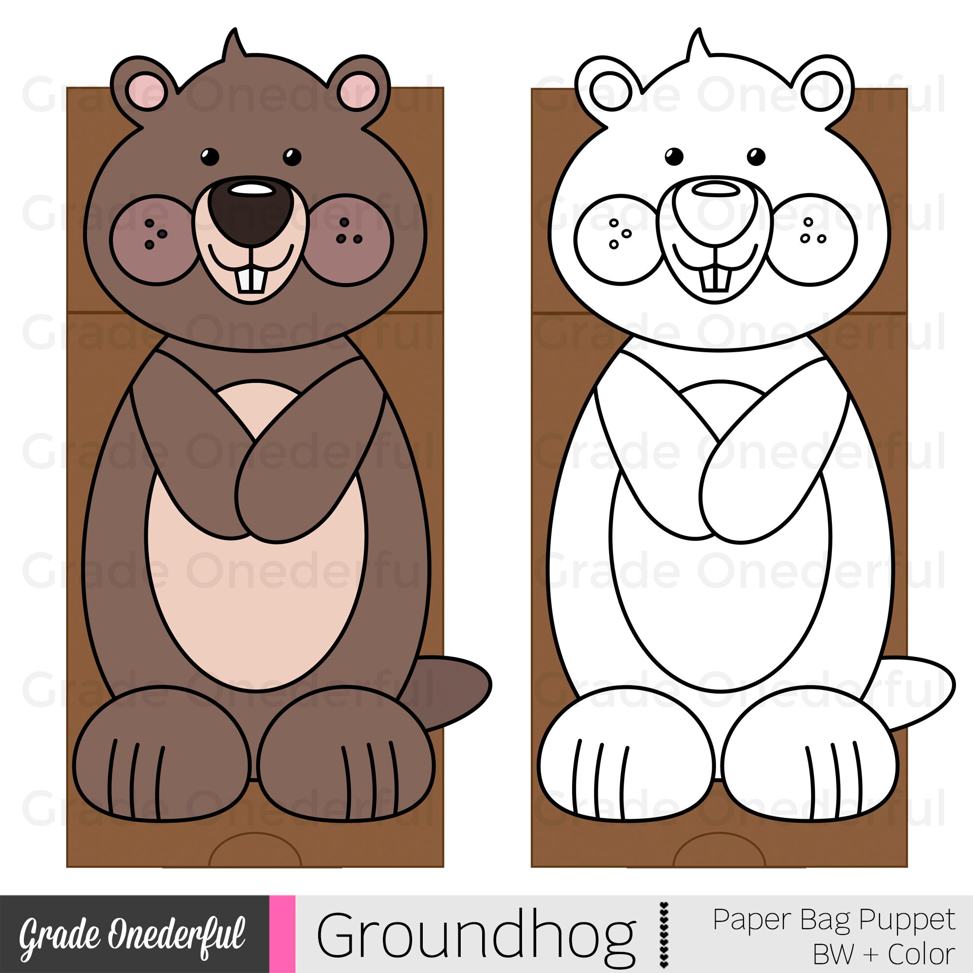 Groundhog Paper Bag Puppet Template, Printable Craft for Kids Etsy