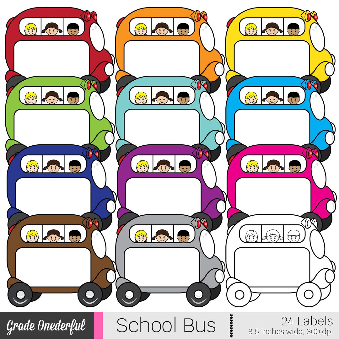 School Bus Clipart, Digital School Bus, School Clipart, School Bus Labels, Printable, Commercial ...