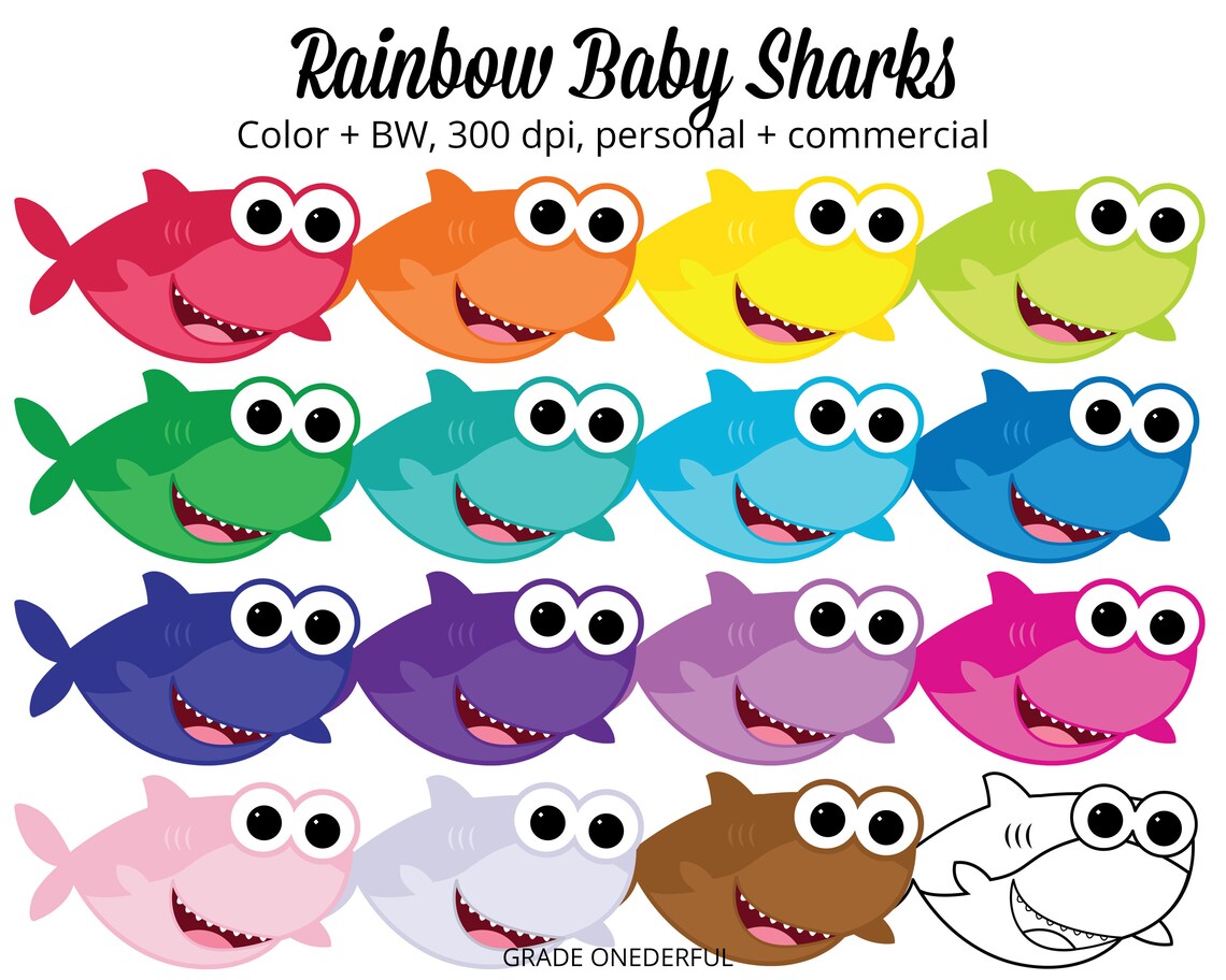 Rainbow Baby Sharks Clipart Set for Personal and Commercial - Etsy Canada