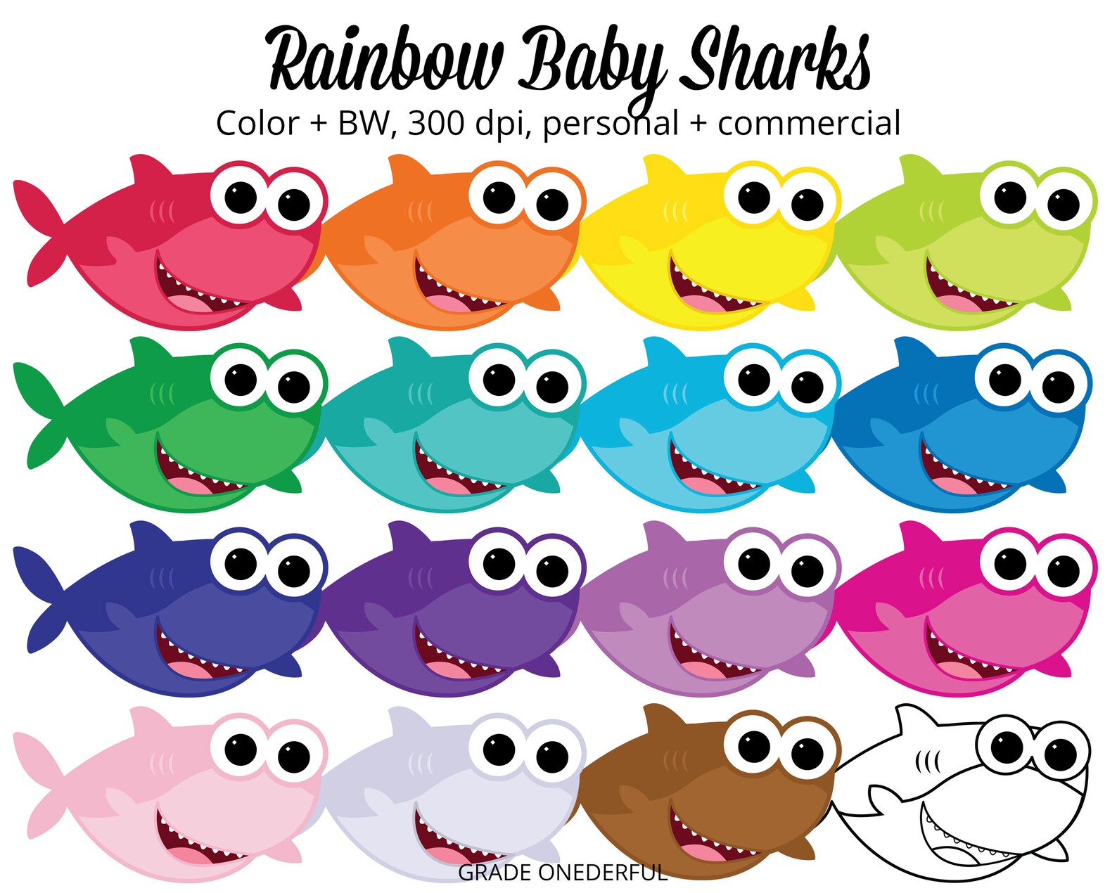 Rainbow Baby Sharks Clipart Set for Personal and Commercial Etsy Canada
