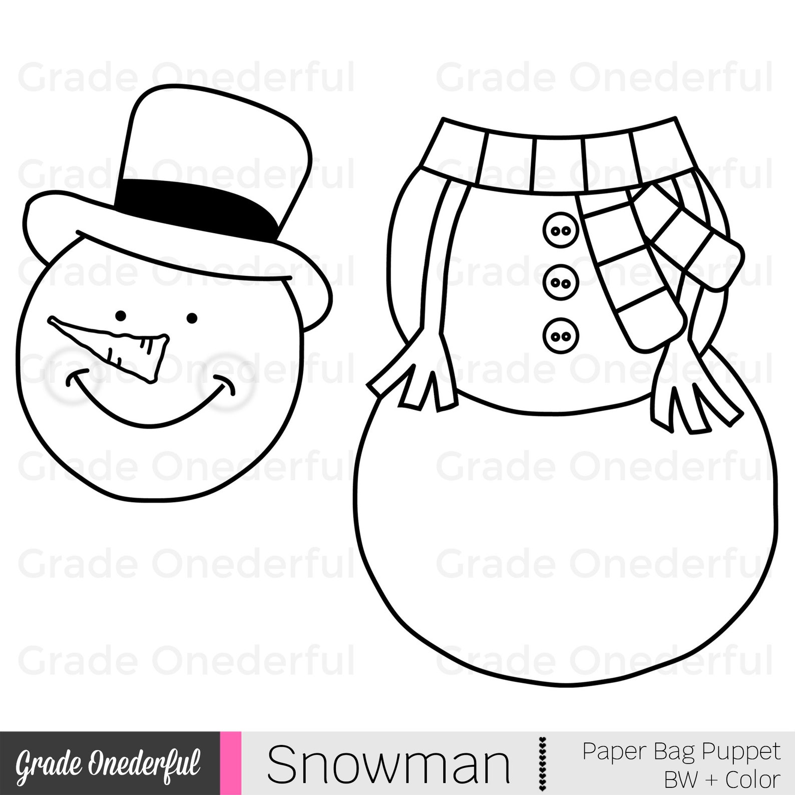 Snowman Paper Bag Puppet Template, Printable Puppets for Kids, Winter ...