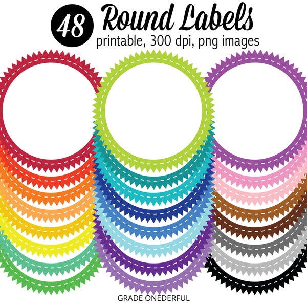 Round Rainbow Labels, Digital Labels, Instant Download, Blank Labels, Printable Labels, Add Your Own Text