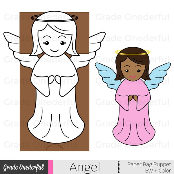 Angel Paper Bag Puppet Template Perfect for Christmas Kids' Crafts