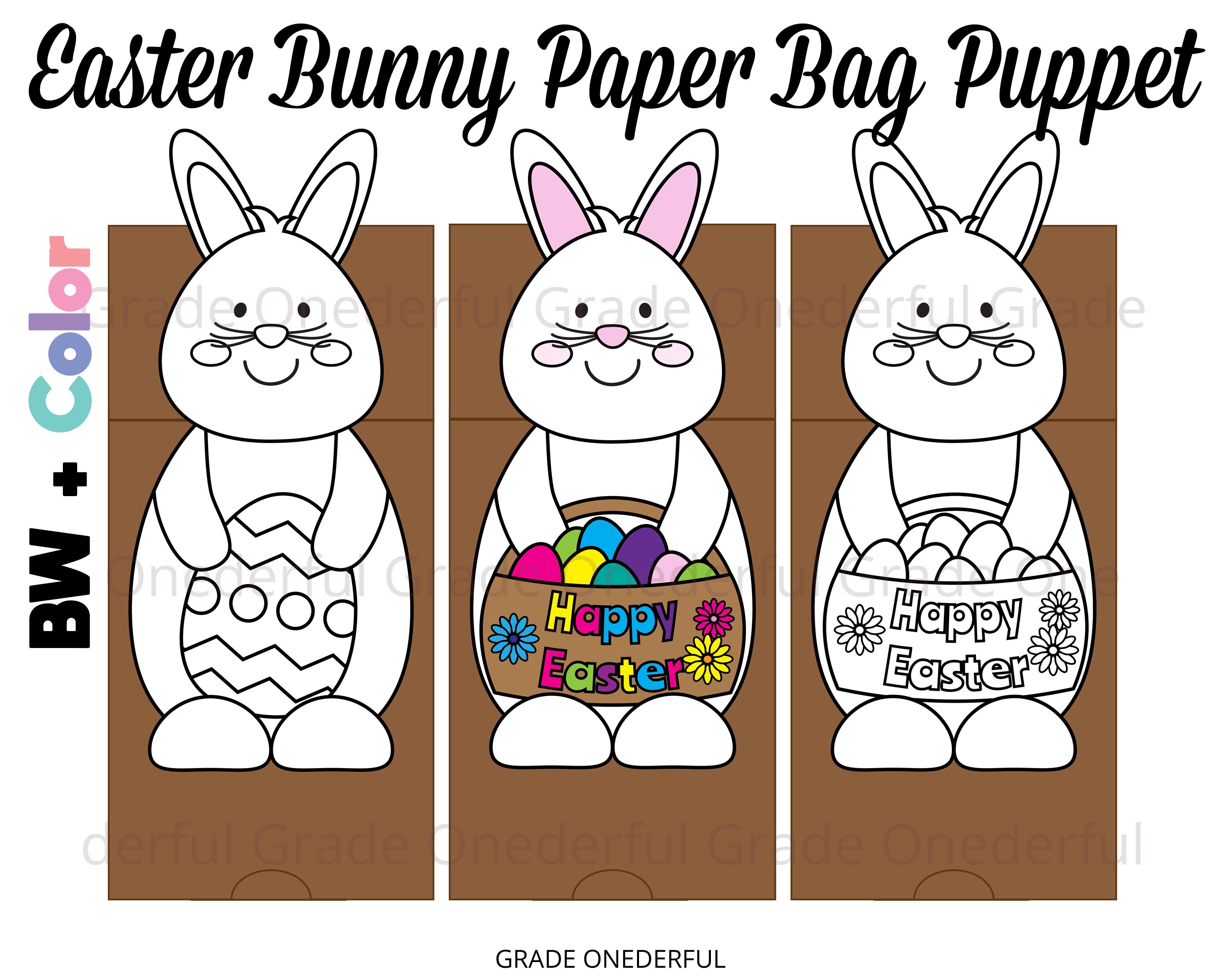 Easter Bunny Paper Bag Puppet Templates Easter Craft for - Etsy
