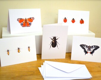 Insect Note Card Set | Butterfly cards | Beetle card | Bees card | Bugs and Butterfly greetings cards |