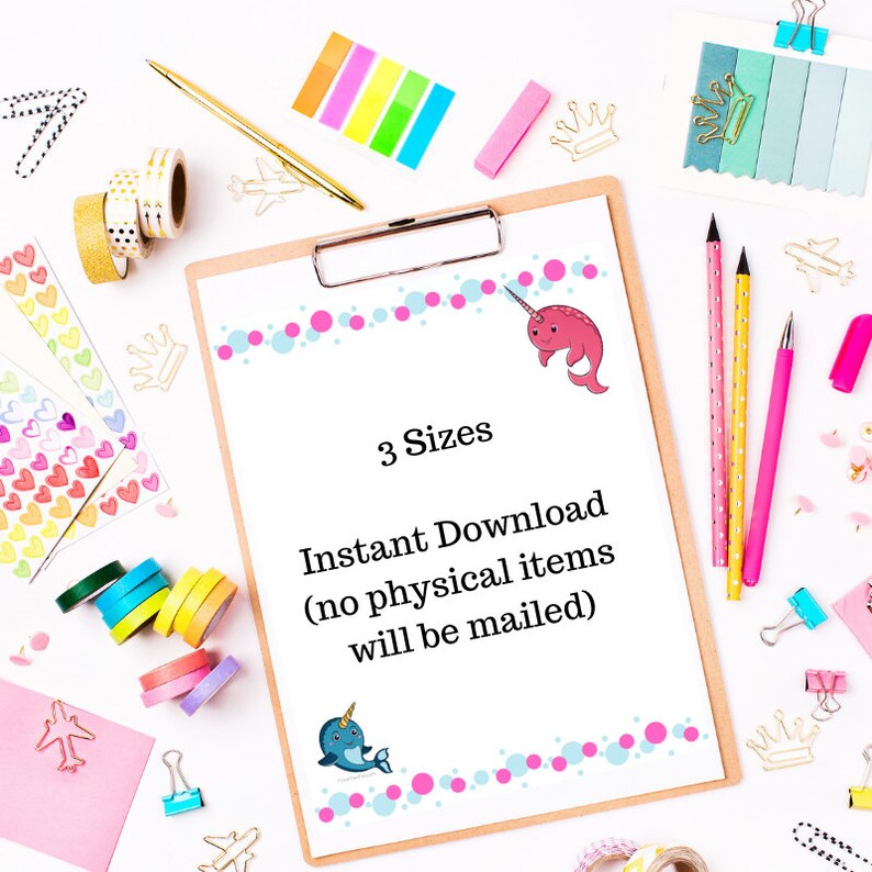 Narwhal Printable Stationery Paper Unicorn of the Sea Kids | Etsy