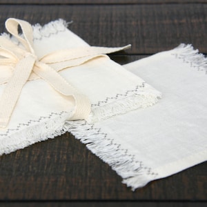 Rustic Linen Coktail Napkins with Fringe