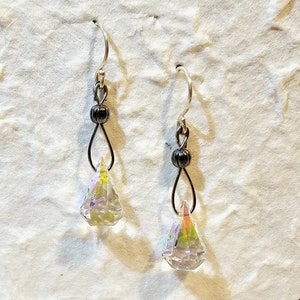 Crystal Clear with Iridescent Finish Swarovski Crystal Drops on Elegant, Smooth, Sterling Silver Earrings Swarovski Crystal Fancy Teardrop