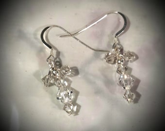 Crystal Clear Swarovski Crystal Bicones or Diamond Shaped Crystals on Sterling Silver Fish Hook Style Earrings Swarovski Crystal Earrings