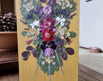 Real Pressed Flowers on Hanging Wooden Box Display, Real Pressed Flower Art, Wall Hanging Pressed Flower Art Design