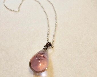 Teardrop Amethyst Stone Pendant on 16 Inch Sterling Silver Chain, Purple Amethyst Pendant Necklace, Amethyst Jewelry