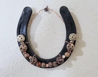 Beaded Rustic Horseshoe, Horseshoe Art, Stone Beaded Hanging Horseshoe, Lucky Beaded Horseshoe