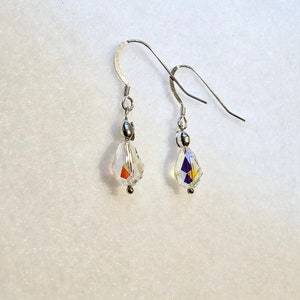 Swarovski Crystal Clear Teardrops with AB Iridescent Finish on Sterling Silver Earrings, Clear Crystal Teardrop Earrings