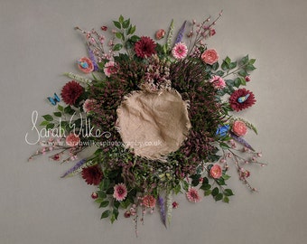 Newborn Digital Backdrop - Heather Flower Wreath