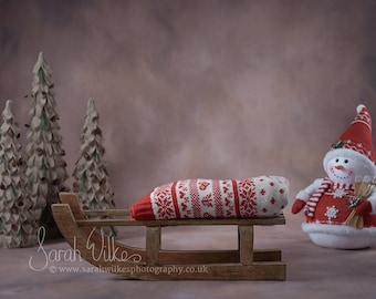 Newborn Christmas Digital Backdrop - Sledge & Snowman