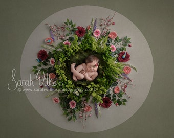 Digital Photography Background - Green Garden Fir Flower Circle