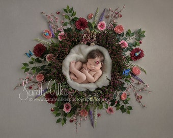 Newborn Digital Backdrop - Heather Flower Nest