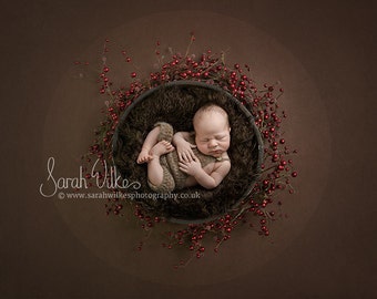 Newborn Digital Backdrop - Christmas Berry Fluff Bowl