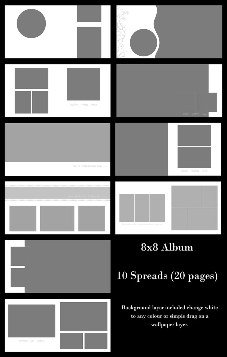 Album Template - 8x8 10 Spreads (20 Pages) - Etsy