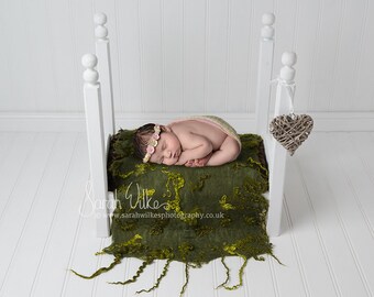 Newborn Digital Background - Green Felted Four Poster