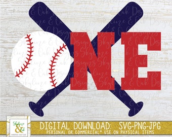 One Baseball and Bats SVG - 1st Birthday SVG - Baseball SVG - First Birthday Svg - Baseball Toddler Svg - Word Art Svg - Baseball Life - Png
