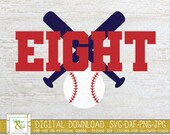 Eight Baseball and Bats SVG - 8th Birthday Svg - Eighth Birthday Svg - Baseball Svg - Sports Birthday Svg - Baseball 8th Birthday PNG - DXF