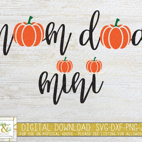 Mom Dad Mini Pumpkin SVG PNG Bundle | Family Pumpkin Patch Svg | Halloween Family Svg | Mom & Baby Svg | Dad and Baby Svg | Family Fall SVG