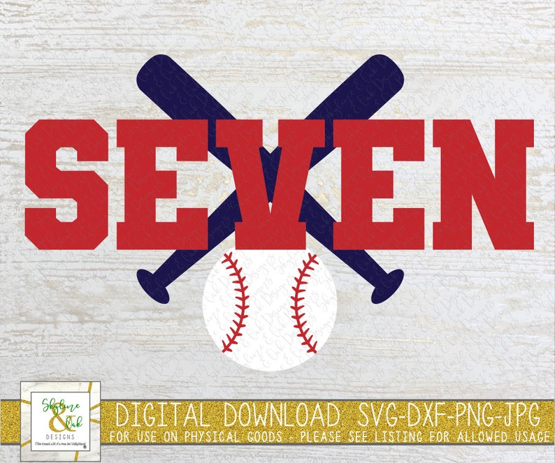 Seven Baseball and Bats SVG - 7th Birthday Svg - Seventh Birthday Svg - Baseball Svg - Sports Birthday Svg - Baseball 7th Birthday PNG - DXF image 1