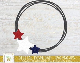 4th of July SVG | Patriotic SVG | Star Wreath SVG | Monogram Wreath Frame | Instant Download | Digital Download | Cut File for Cricut